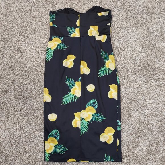 ASOS Dress Womens Size 12 Black Lemons Summer Side Slit Strapless Midi Frills - Picture 7 of 15